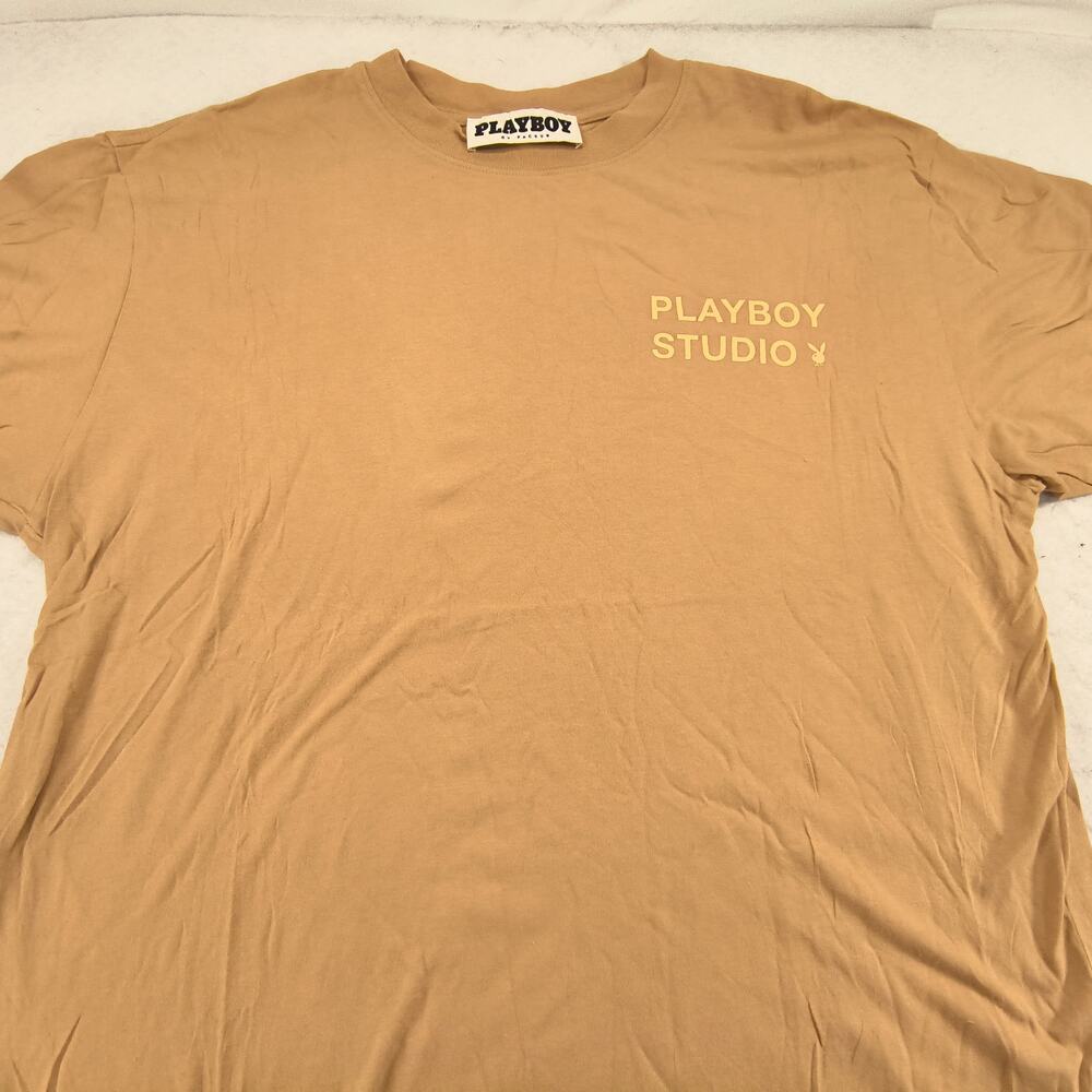 Playboy Studio Graphic Short Sleeve Crew Neck T Shirt Mens Size L Large L Tan